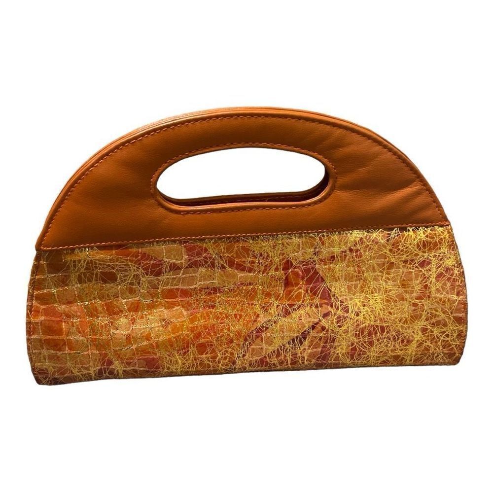 J Renee Ladies purse, alligator-textured shiny vinyl, shades of terra cotta over - Picture 2 of 4